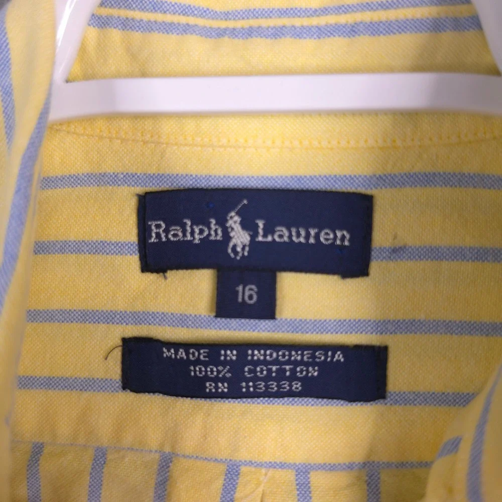 Ralph Lauren Boys Yellow Blue Striped Button Down Oxford Shirt Flesh Pony 16